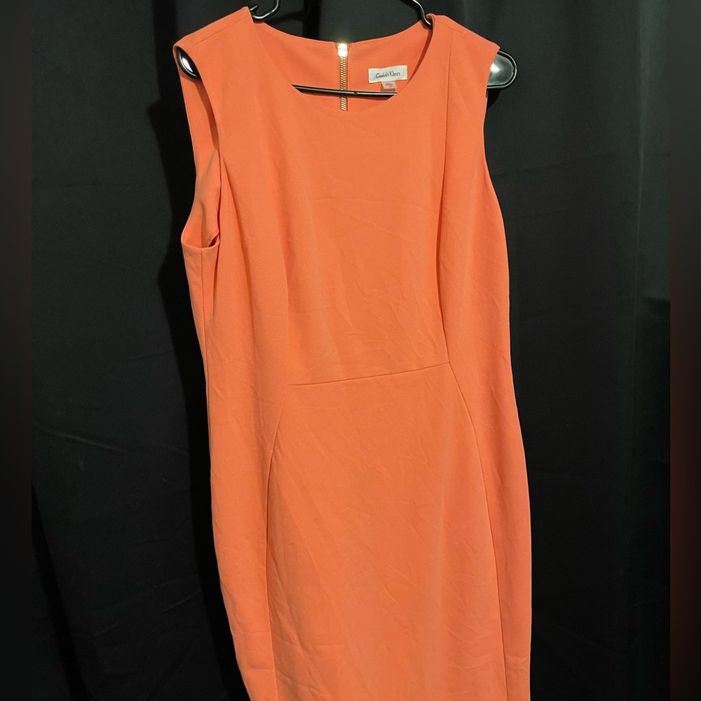 Calvin Klein coral dress. Stretchy with gold zipper.